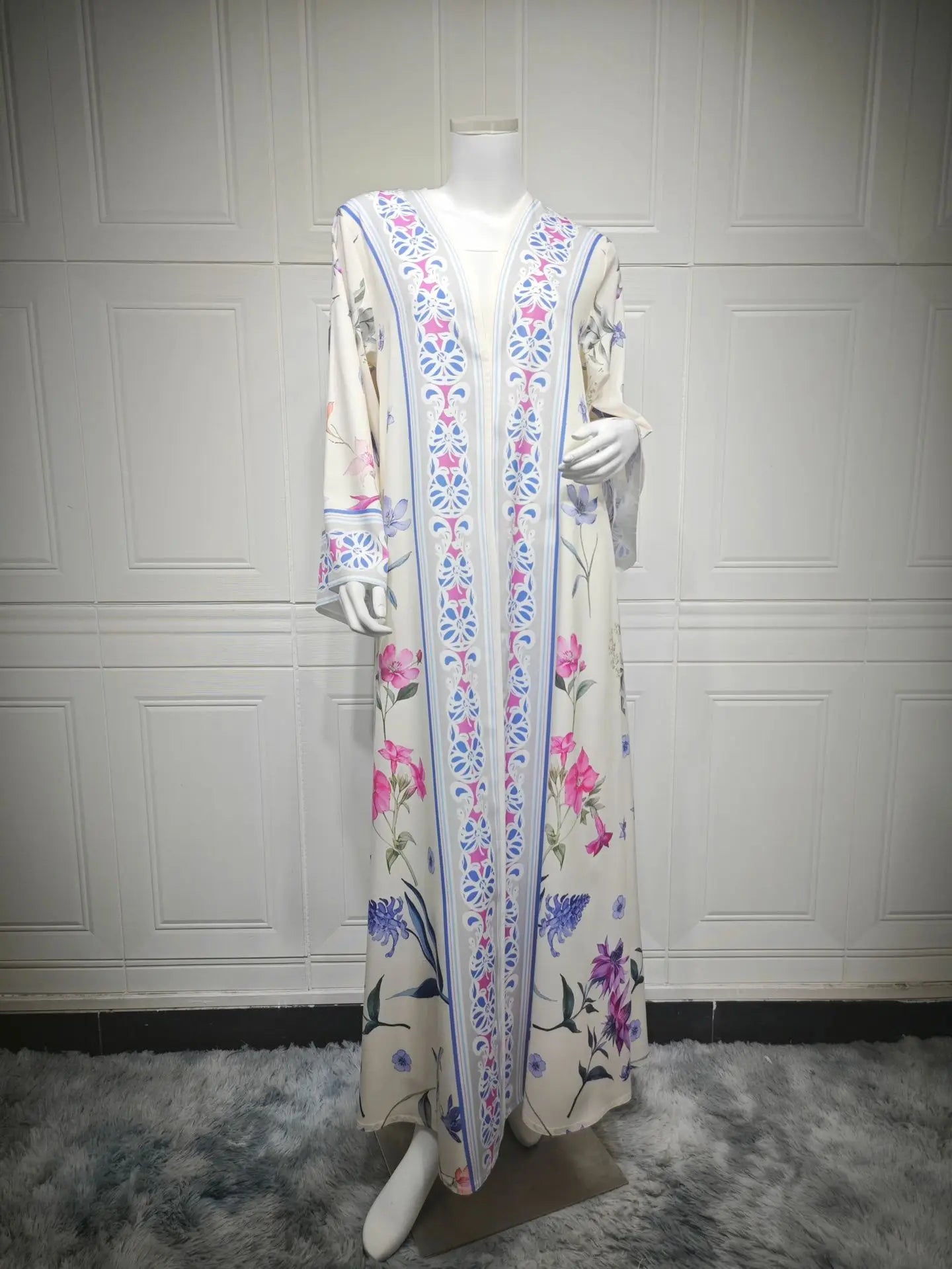 Eid Frauen Abaya Blume Drucken Offene Strickjacke Schal Party Kleid Muslimischen Langarm Jalabiya Ramadan Abayas Kaftan Arabischen Lange Robe.