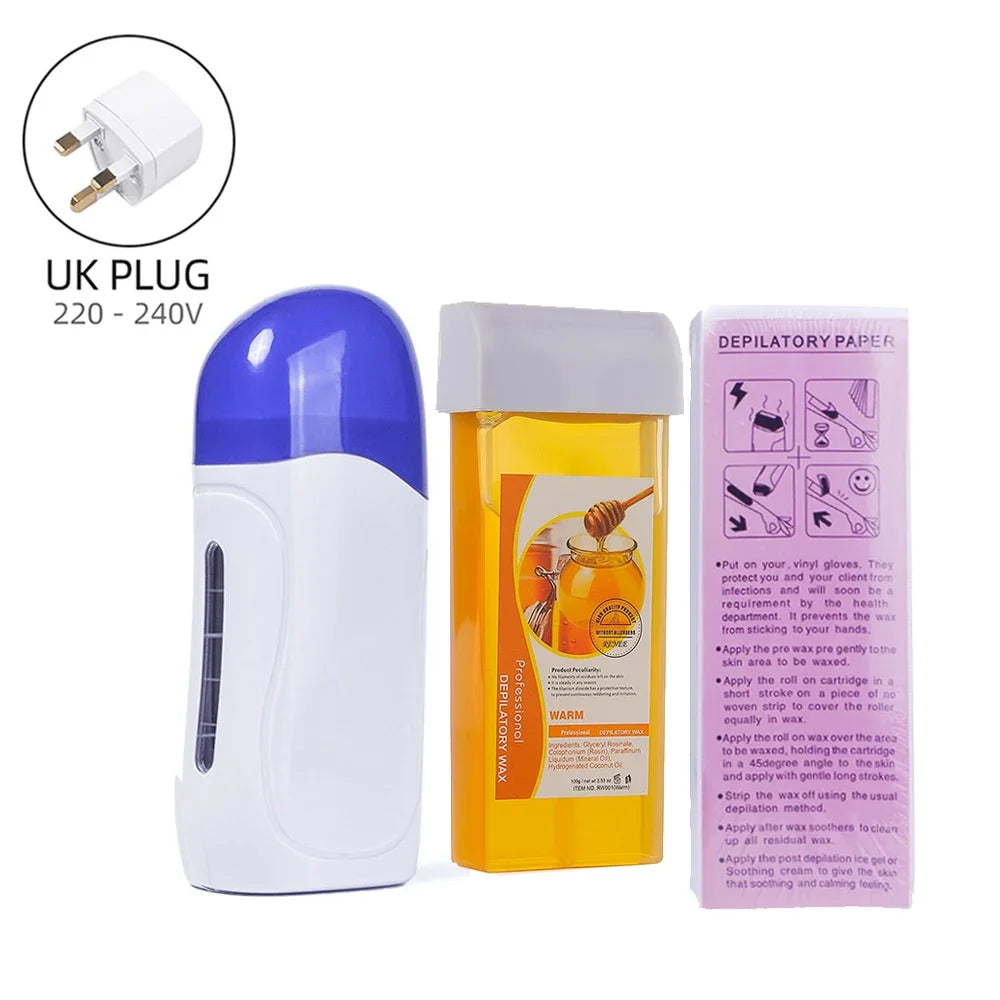 Honey Epilatory Waxing Kit Depilatory Roll on Wax Heater Machine with Refillable Wax Cream&100PCS Waxing Papers For Hair Removal.