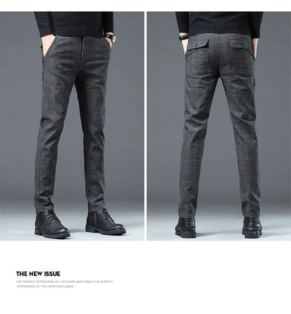 Spring Autumn Korea Plaid Pants Men Fashion Comfortable Elastic Casual Business Trousers Male Formal  Suit Pant.