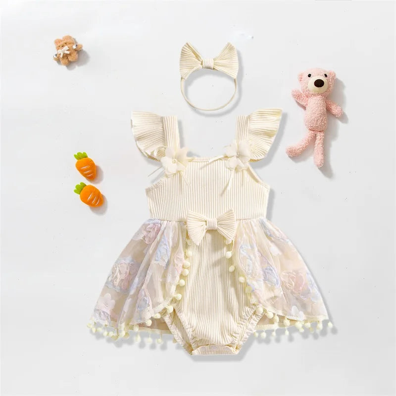 0-18M Kleinkind Baby Mädchen Sommer Strampler Kleid Nette Rüschen Ärmellose Square Neck Blume Body mit Stirnband Set neugeborene Kleidung.