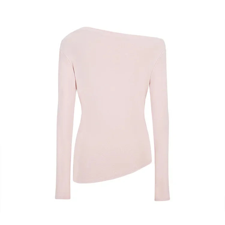 Slim Fit Long Sleeve T-Shirt Shoulder Bared One Shoulder Style Casual Streetwear for Young Women Fashionable And Stylish.