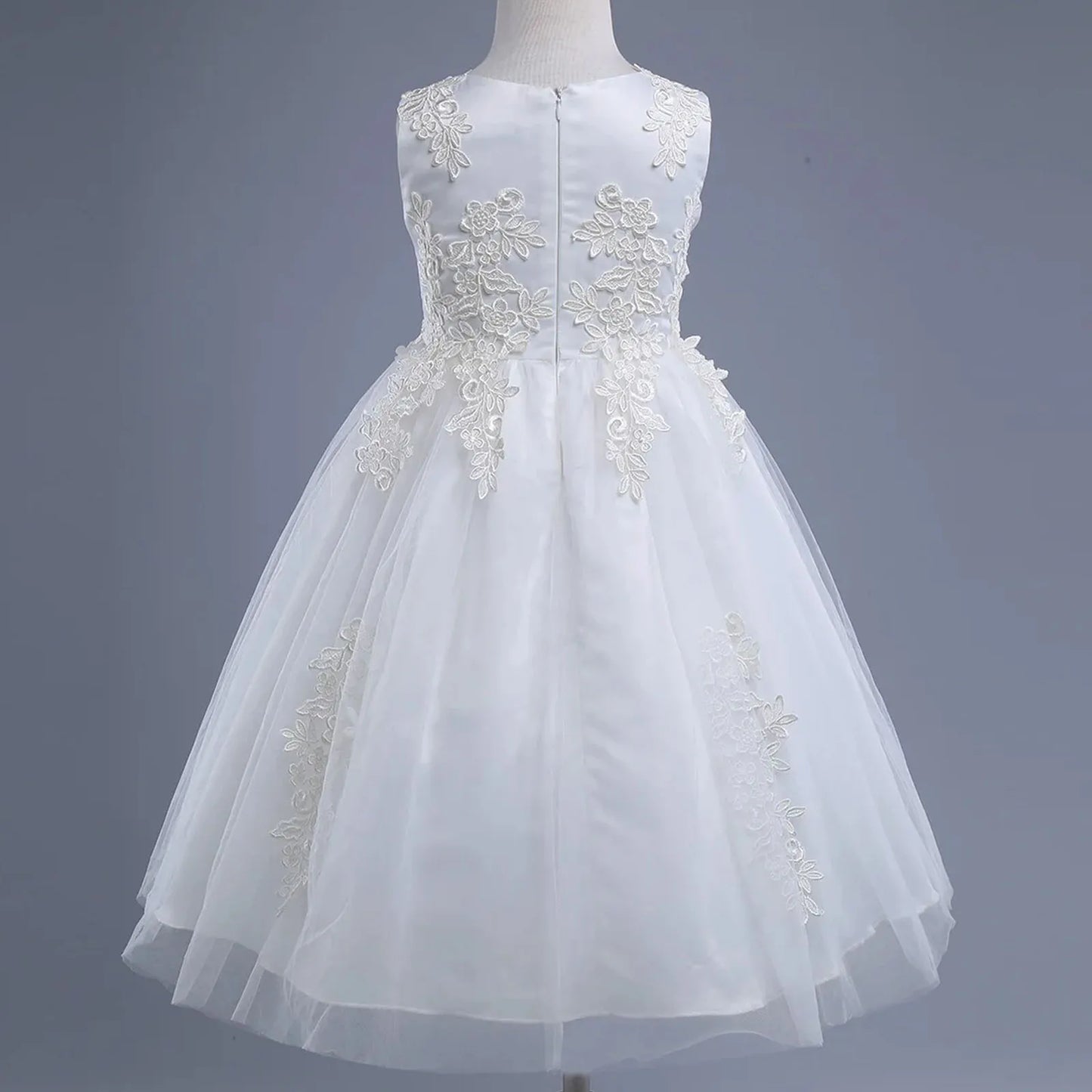 Blumenmädchenkleid mit floraler Spitze für Kinder, bestickt, für Hochzeit, Festzug, Brautjungfernkleid, ärmellos, Taufe, Kommunion, Ballkleid.