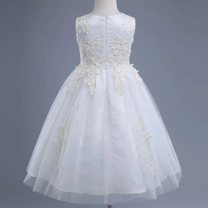 Blumenmädchenkleid mit floraler Spitze für Kinder, bestickt, für Hochzeit, Festzug, Brautjungfernkleid, ärmellos, Taufe, Kommunion, Ballkleid.