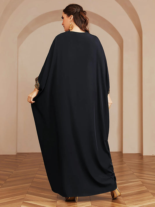 Wow! Langarm-Abaya in Übergröße mit Goldfolie – atemberaubendes arabisches Kleid, steigern Sie Ihren Stil für jede Veranstaltung!.