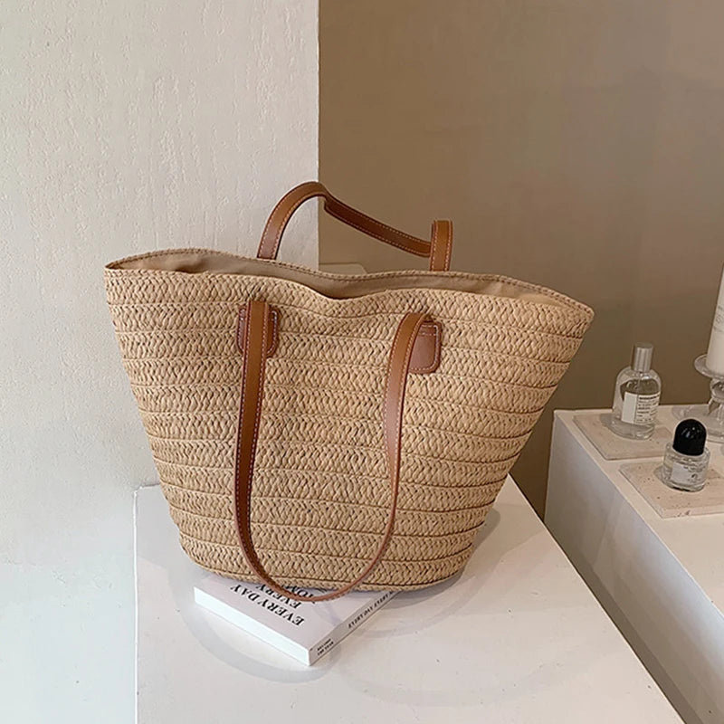 Women's Large Capacity Shoulder Bag Summer Straw Woven Basket Handbag Fashion Female Luxury Designer Beach Bag Bali Shopper Tote.
