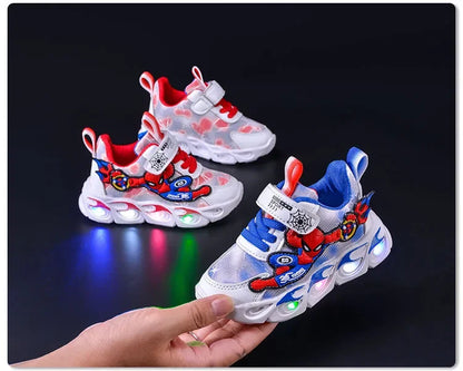 Disney Fashion Spiderman Baby Boys Sneakers Spring/autumn Children's Shoes Lighted Sneaker Trendy Kids Boy Sports Casual Shoes.