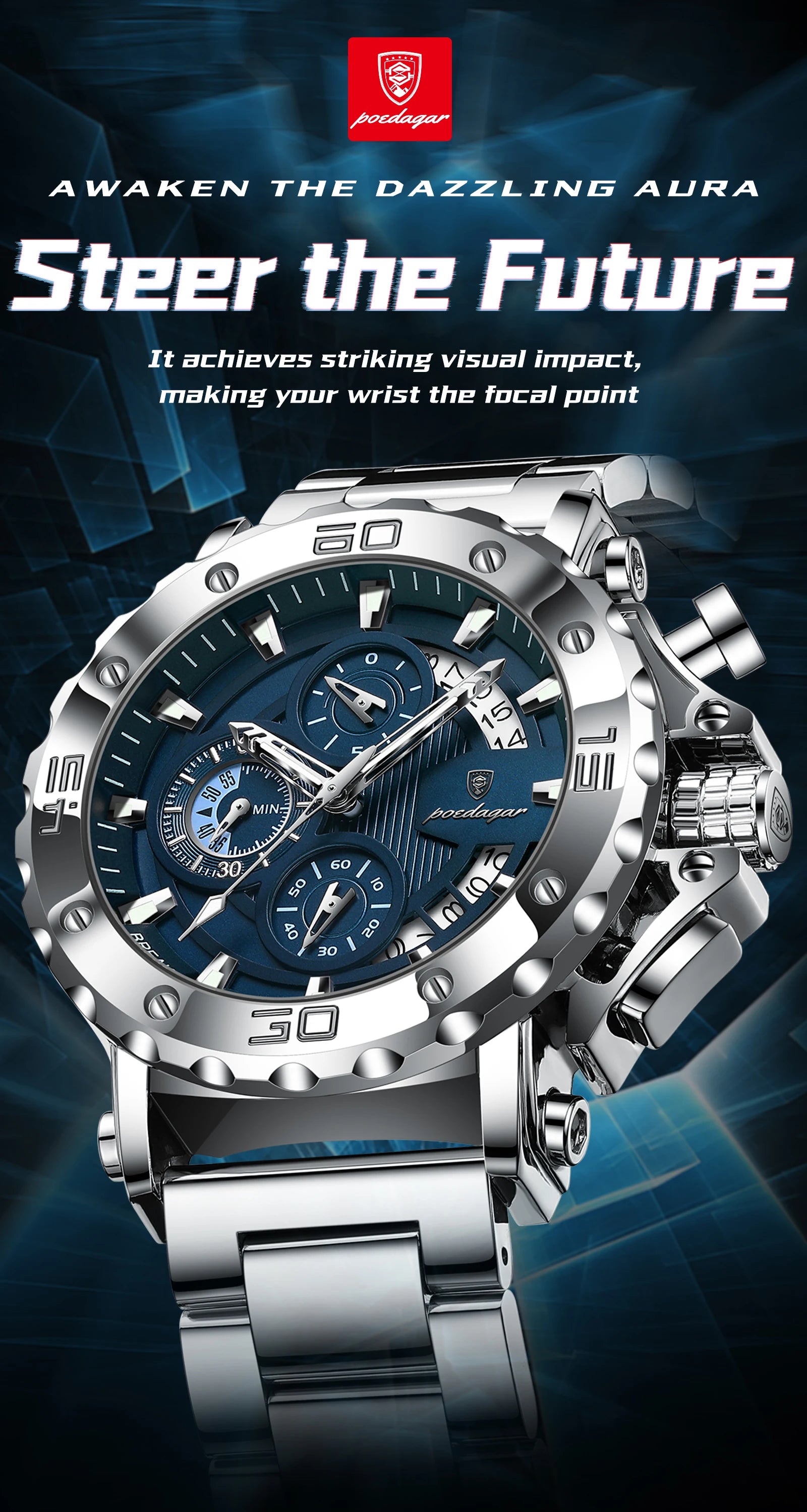 POEDAGAR Luxury Watch For Men Calendar Luminous Waterproof Man Clock Male Chronograph Stainless Steel Men's Quartz Watches Reloj.