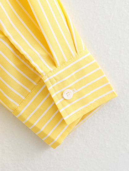 2024 Autumn Women Elegant Stripe Long Sleeves Casual Shirt For Woman Lapel Single-Breasted Loose Slim Blouse Top Streetwear.