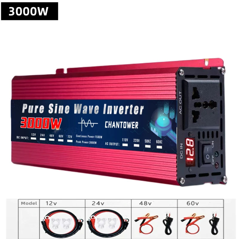 Pure Sine Wave Inverter 12V 220V 24V 110V 1000W 2000W 3000W 4000W 5000W DC To AC Portable Power Converter Car Solar Inverter.