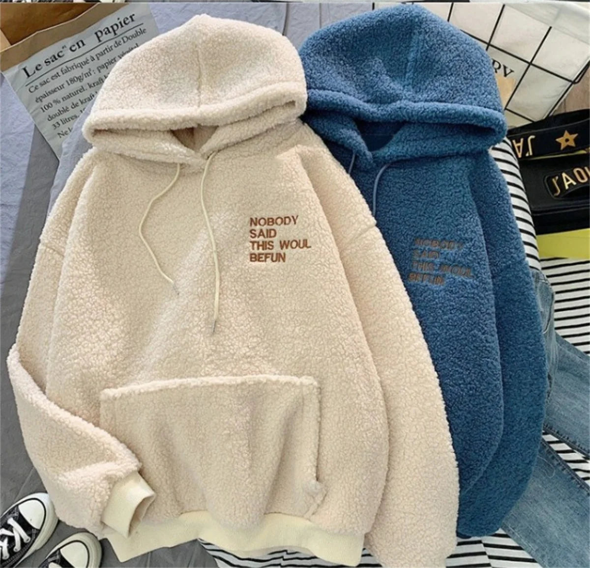 Autumn Winter Fashion Hooded Sweatshirt Women Korean Loose Solid Letter Tops Long Sleeve Warm Outfit Hoodie Lady Casual Street.