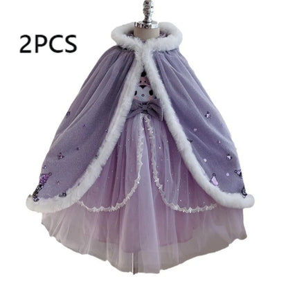 Anime Kuromi Lolita Kleid und Umhang Set Strickpullover Spleißen Mesh Prinzessin Kleid Partykleid Herbst Winter Urlaub Geschenk.