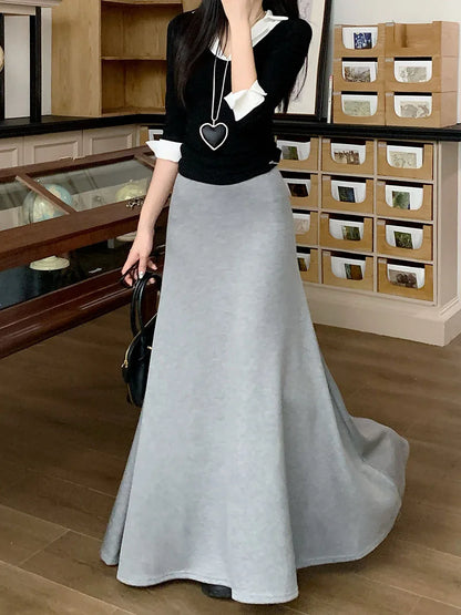 high quality Korean-style  trumpet skirt women waist fall  design knitted long skirt female.
