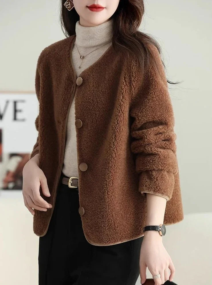 Koreanischer Stil, Fleece-Damenjacken, kurzer Damenmantel, hohe Qualität, 2025, Trend, jugendlich, neu in Oberbekleidung, Vintage-Mode, günstig.