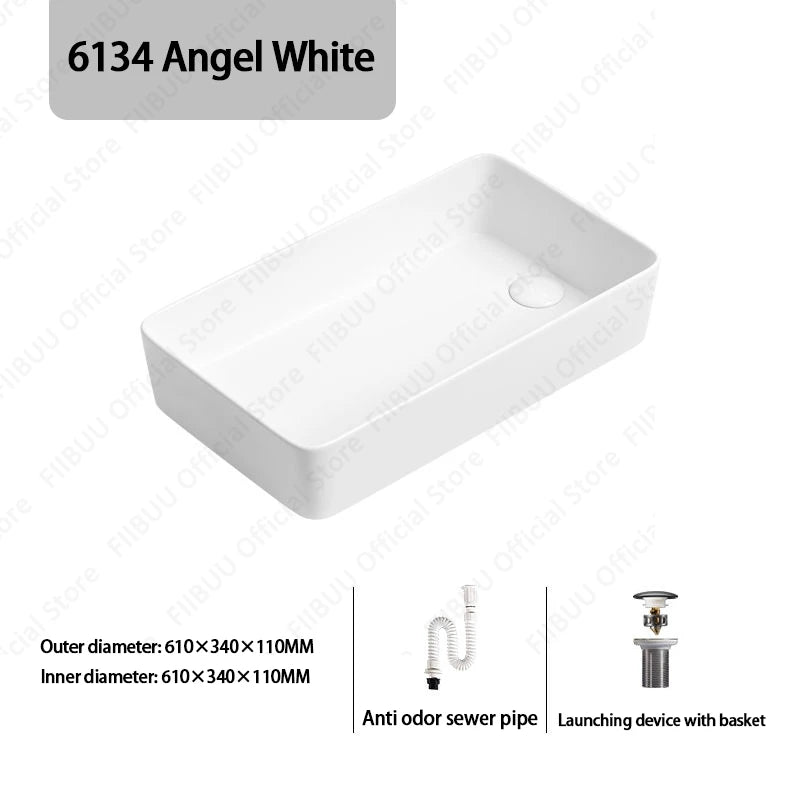 Rechteckiges silbergraues Porzellan-Keramikgefäßwaschbecken über der Theke, Toilette, Badezimmer-Schminktisch, Waschbecken, glasiertes weißes Waschbecken