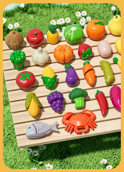 Kid Pretend Play Kitchen Toy Set Simulation Cut Fruit Vegetables Sensory Game Make Pizza Food Cook Girl Interactive Education To