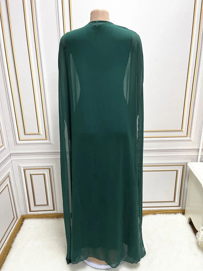 Elegant Muslim Abaya for Women Dress 2 Piece Set Chiffon Cloak Caftan Indian Party Dresses Sequins Kinono Robe Vestidos Abayas