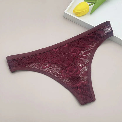 Moonflame 5Pcs Lace Cotton Thongs Underwear Lingerie For Women T-back Ladies Transparent G-string Girls Panties.