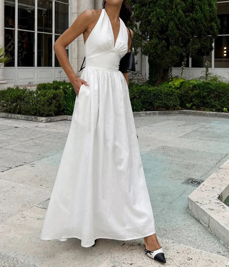 2023 neue Frauen Sommer Baumwolle Lange Kleid Ärmellose Sexy V-ausschnitt Boho Maxi Kleid Lose Stil Lange Kleid Vestidos Kleidung