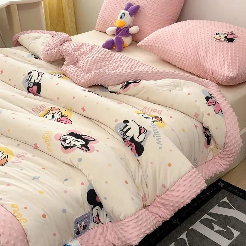 New Disney Anime Mickey Minnie Strawberry Bear Kawaii Hello Kitty Winter Thickened Single both bed Plush Soft Quilt Cute Cartoon.