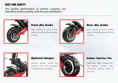 DECE DES20 Adult Electric Scooter 1200W*2 Motor E-Scooter  52V18AH Battery 10 Inch Tire City Escooter.