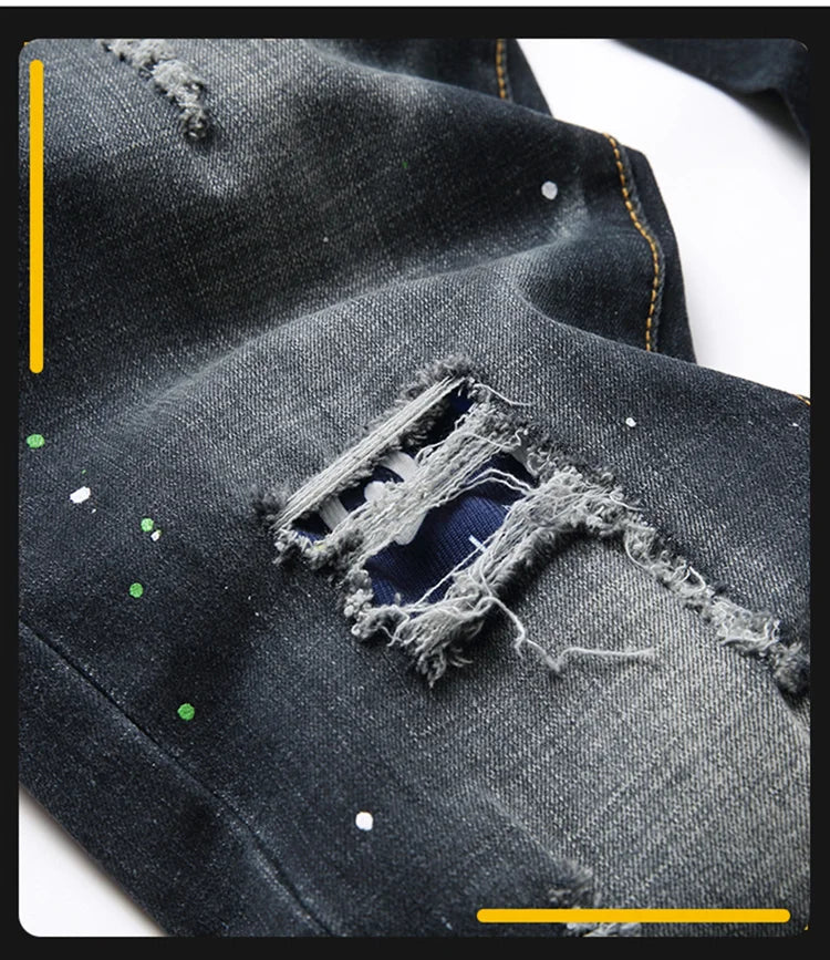 Mode Neue Slim Stretch Zerrissene Jeans männer Streetwear Farbe Flecken Denim Hosen Hip Hop Punk Persönlichkeit Loch Männliche Hosen.