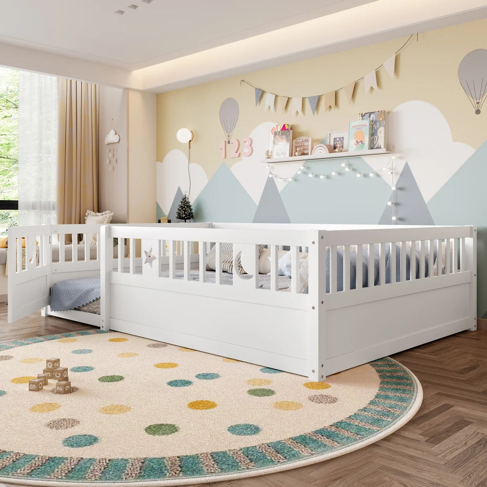 Panelbett 140 x 190 cm großes Kinderbett mit Gitter, Stern- und Monddekoration, ohne Gitter (ohne Matratze), minimalistischer Stil