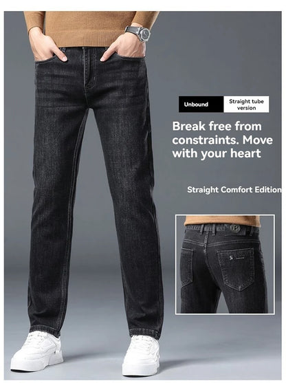 2025 New Stretch Jeans Men's Regular Classic Business Slim Trousers Black Blue Straight Male Y2K Brand Clothing Pants Size 29-40.