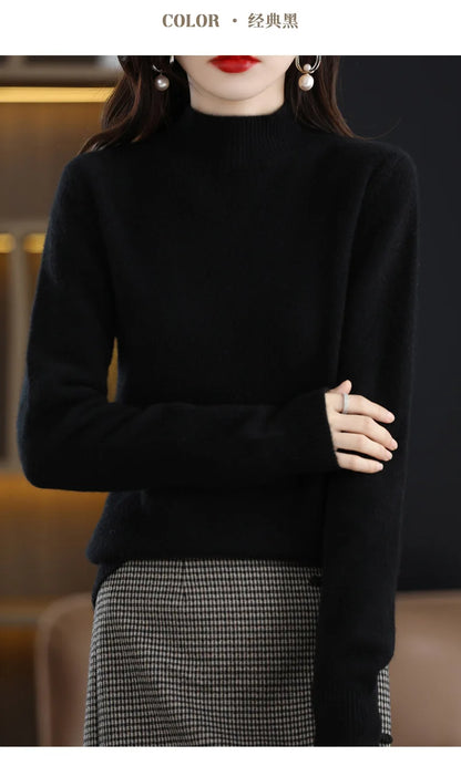 Herbst Winter Frauen Pullover Koreanische Mode Warme Bodenbildung Shirts Halb Hohe Kragen Grundlegende Strickwaren Solide Langarm Pullover