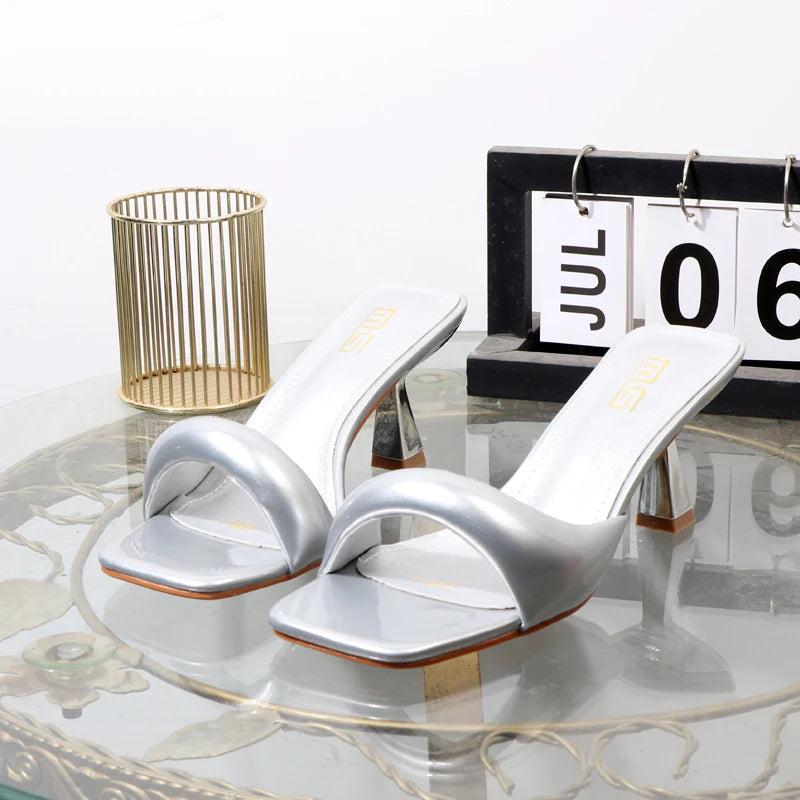 High heeled slippers 2025 Summer wear open-toed Women's sandals with thin heels 7CM Sexy red high heels Banquet shoes.