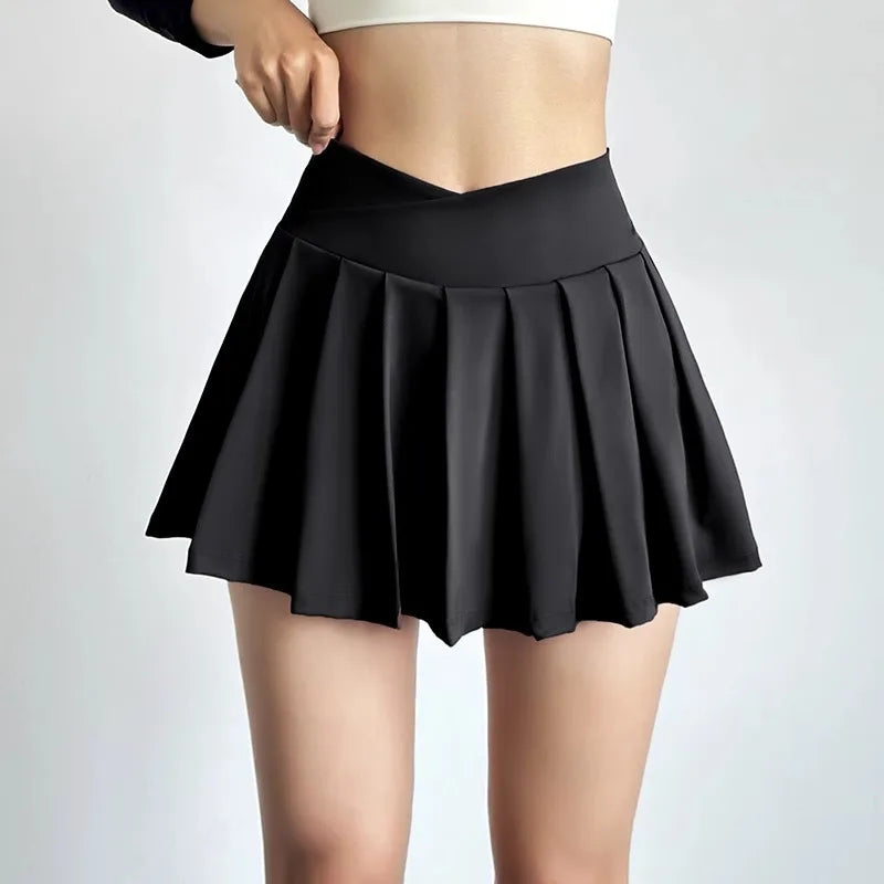 Sports Short Skirt Women's Summer Anti Glare Yoga Pants Fitness Clothes Quick Drying Breathable High Waist Pleated Tennis Skirt.