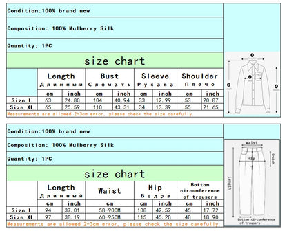 Women 100% Pure Mulberry Silk Charmeuse Silk V Neck Pajama Set Casual Loose Sleepwear Nightwear L XL SQ001.