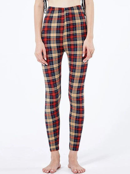 CUHAKCI Mode Plaid Druck Leggings Frauen Sexy Fitness Leggins Grid Floral Streifen Hosen Hohe Taille Bleistift Hosen