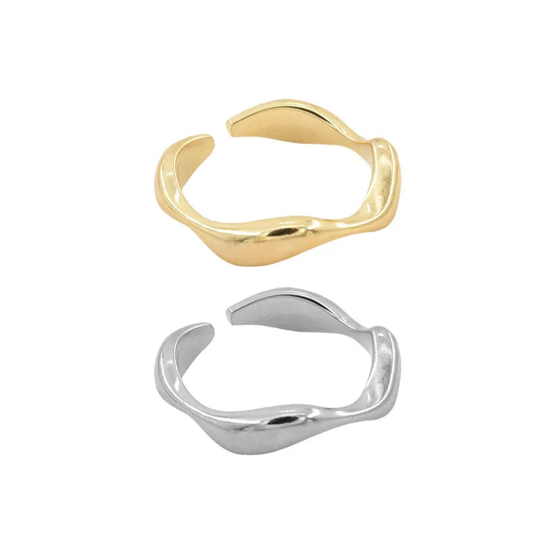 VENTFILLE 925 Sterling Silver Irregular Design Wave Golden Stackable Finger Rings Trendy Adjustable For Women Gifts Dropshipping.