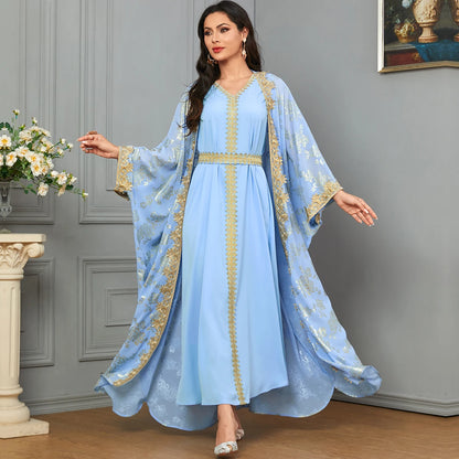 Eid Muslim Party Dress for Women Abaya with Inner Dress 2 Piece Set Jalabiya Ramadan Abayas Robe Caftan Vestidos Largos 2024.