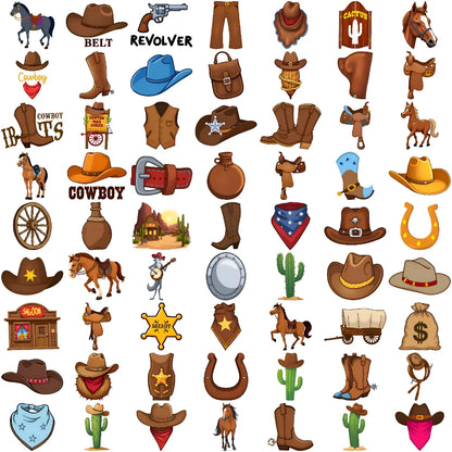 63 Stück Western Cowboy Temporäre Tattoos Wasserdicht Langlebig Körper Arm Fake Tattoo Einweg Tattoo Aufkleber für Männer Frauen.