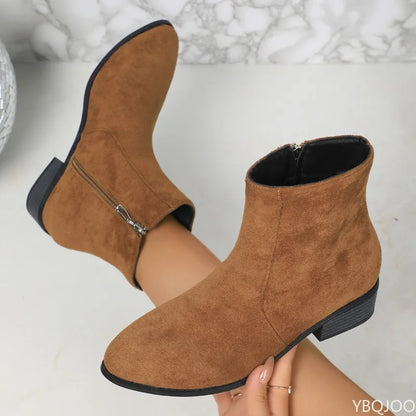 Fashionable versatile short boots Elegant women shoes autumn winter pointed toe thick heel casual comfortable high-heeled boots.