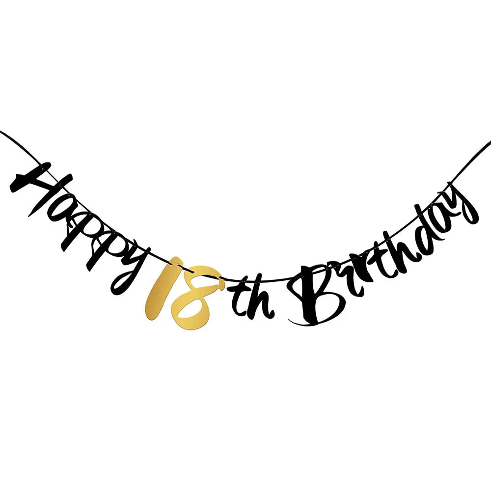 Dekore zum 18. Geburtstag für Jungen und Mädchen, Schwarz-Gold, Party-Banner, Ballon-Tischdecke, Teller, Tasse, Serviette, Partyzubehör zum 18. Geburtstag