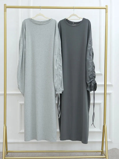 Muslim Women Arabic Dubai Abaya Drawstring sleeves Long Dress Modest Ramadan Kaftan Robe Femme musulmane Islam Clothing Kebaya.