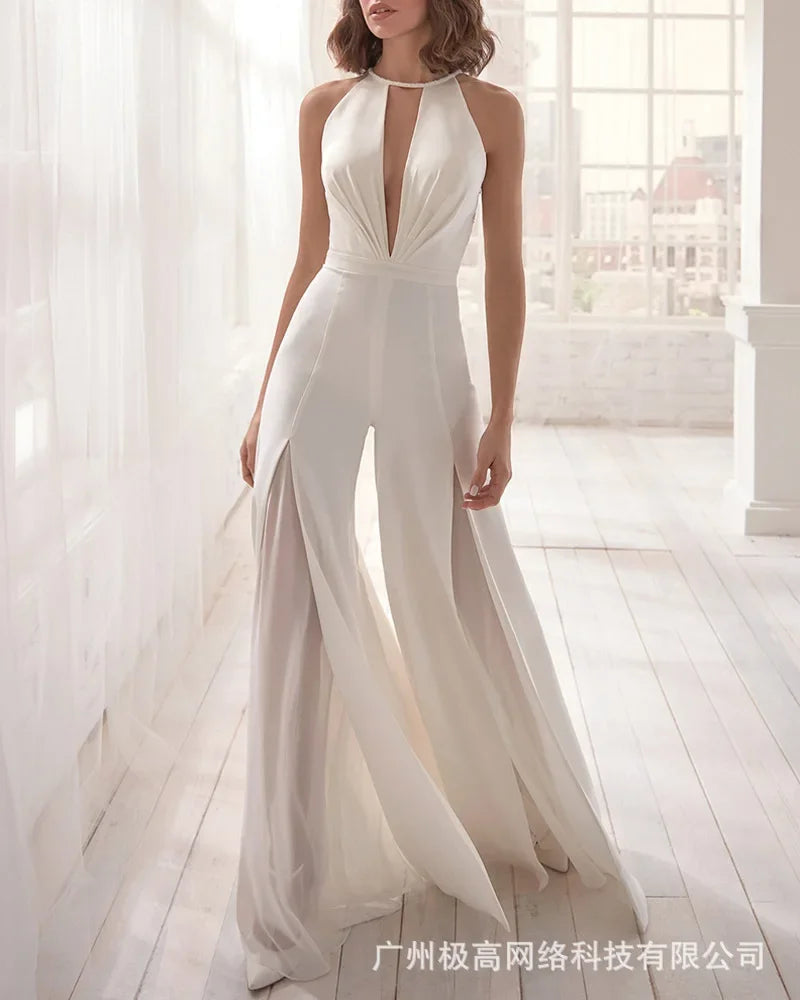 Women Jumpsuit Cutout Lace Patch Sheer Mesh Ruched High Waist Spring Summer Overall Jumpsuits Pants High Waist Pantsuit 2024.