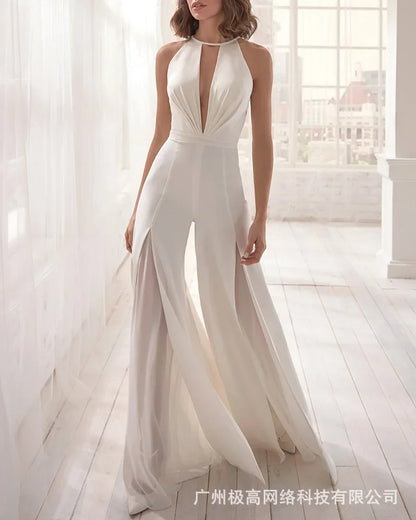 Women Jumpsuit Cutout Lace Patch Sheer Mesh Ruched High Waist Spring Summer Overall Jumpsuits Pants High Waist Pantsuit 2024.