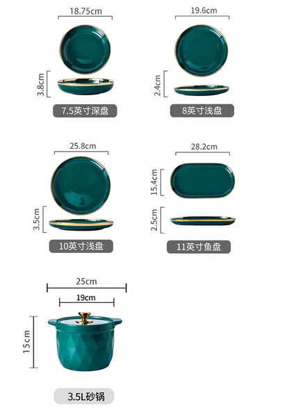 High-end Green Ceramic Plate Home Porcelain Dinner Plate Exquisite Ceramic Bowl Custom Large Size Fish Plate Kitchen Accessories.