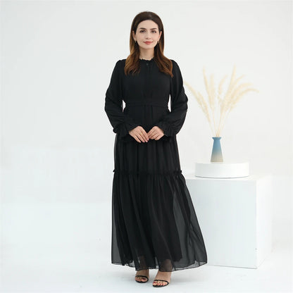 Ramadan Eid Chiffon Muslim Modest Khimar Abaya Set Dubai Turkey Islam Dress Abayas For Women Kebaya Kaftan Robe Femme Musulmane