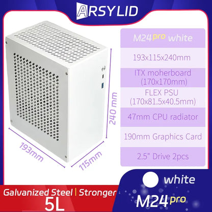 ARSYLID M24 pro ITX A4 Computer Case 5L 190mm Graphics Card Tpye-C Flex PSU 47mm Radiator Mini PC Chassis.