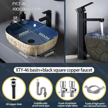 Retro Keramik Badezimmer Waschbecken Arbeitsplatte Waschbecken Künstlerische Eitelkeit Schüssel für Zuhause Keramik Gefäß Waschbecken Theke Waschschüssel Vintage