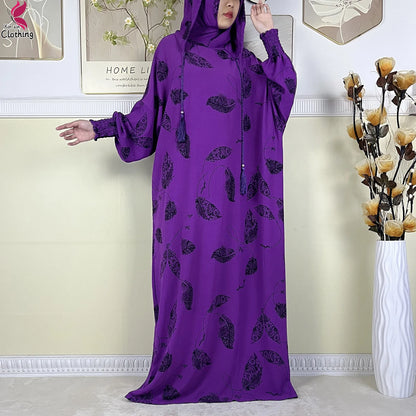 New Ramadan Muslim Cotton Two Hats Abaya Femme Prayer Garment Clothing Dubai Islamic Maxi Arab Robe Muslimic Kaftan Women Dress.