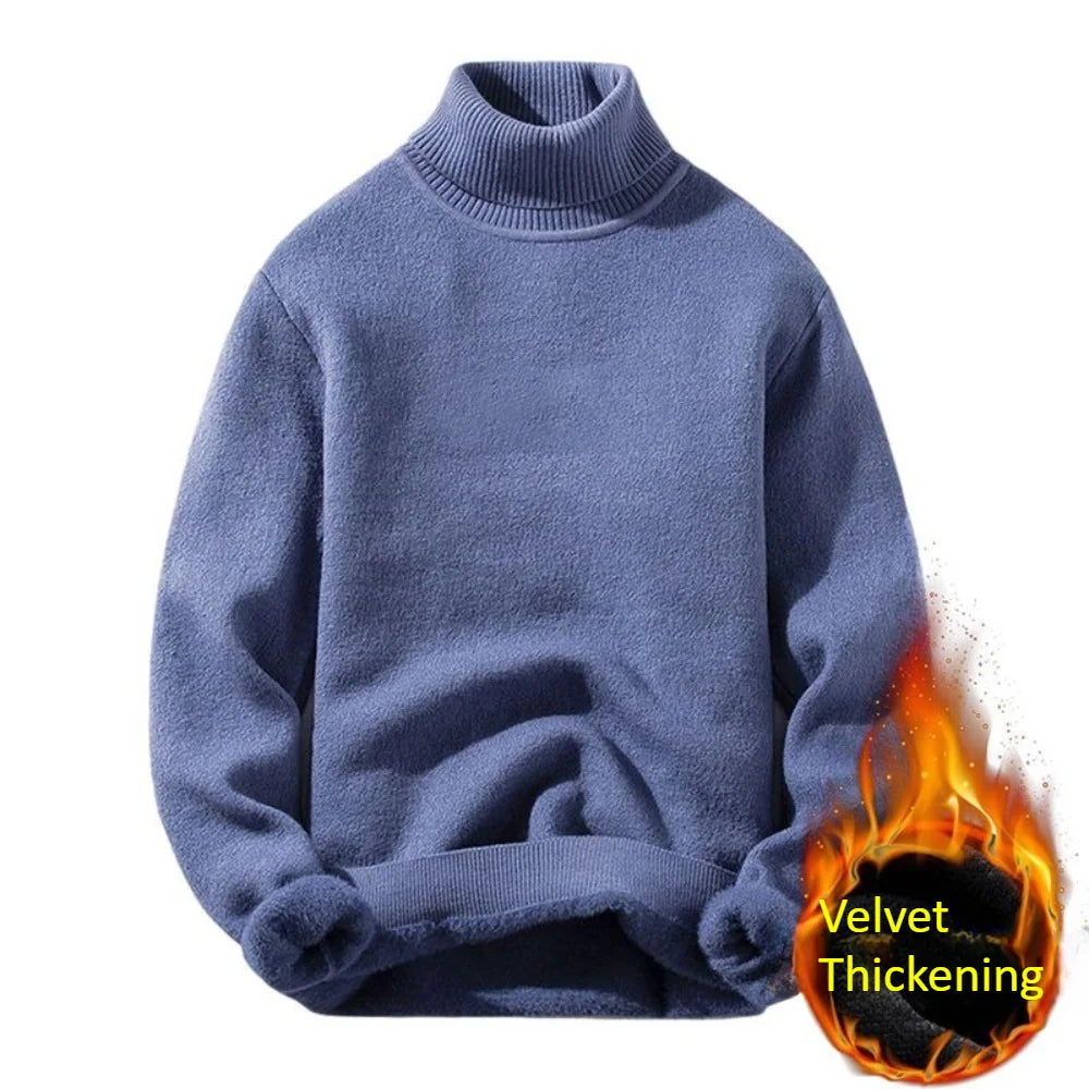 Men's Fleece High Collar Sweater Winter Thickened Solid Color Knitwear Cold-proof Warm Casual Pullover Bottoming Shirt 5XL.