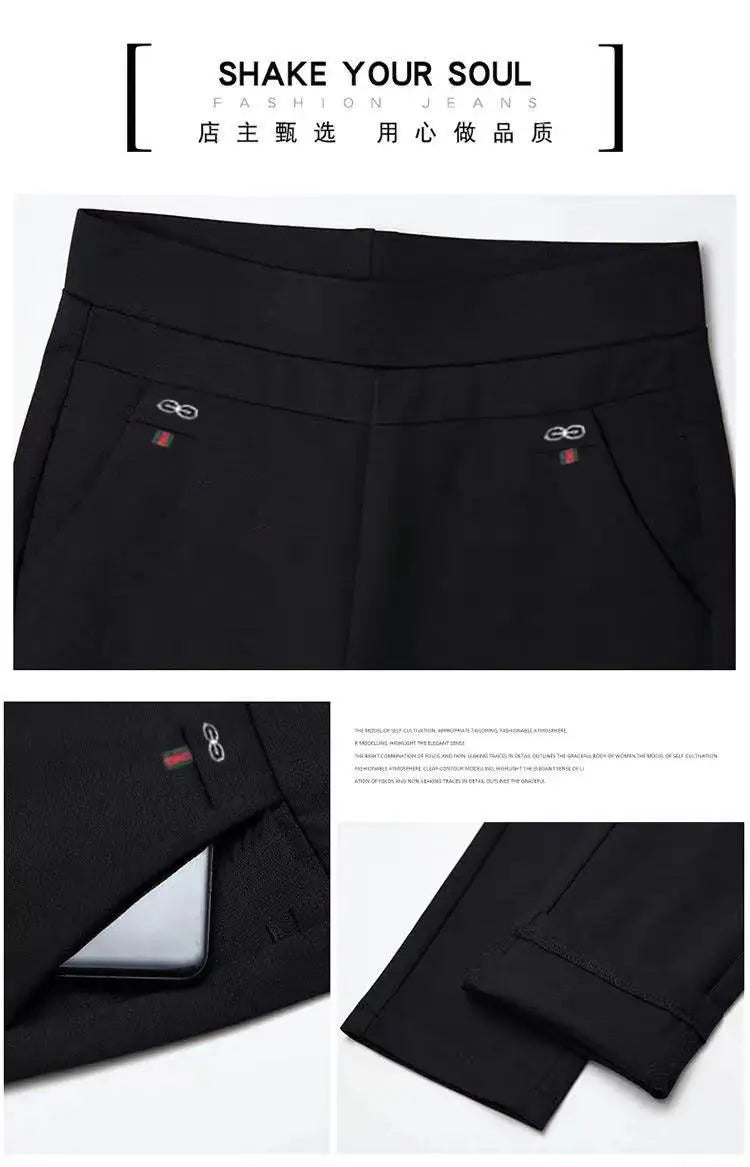 Büro Dame Feste Big Size 6XL Alle-spiel Bleistift Hosen Frühling Herbst Mode Frauen Elastische Hohe Taille Taschen Gerade hosen.