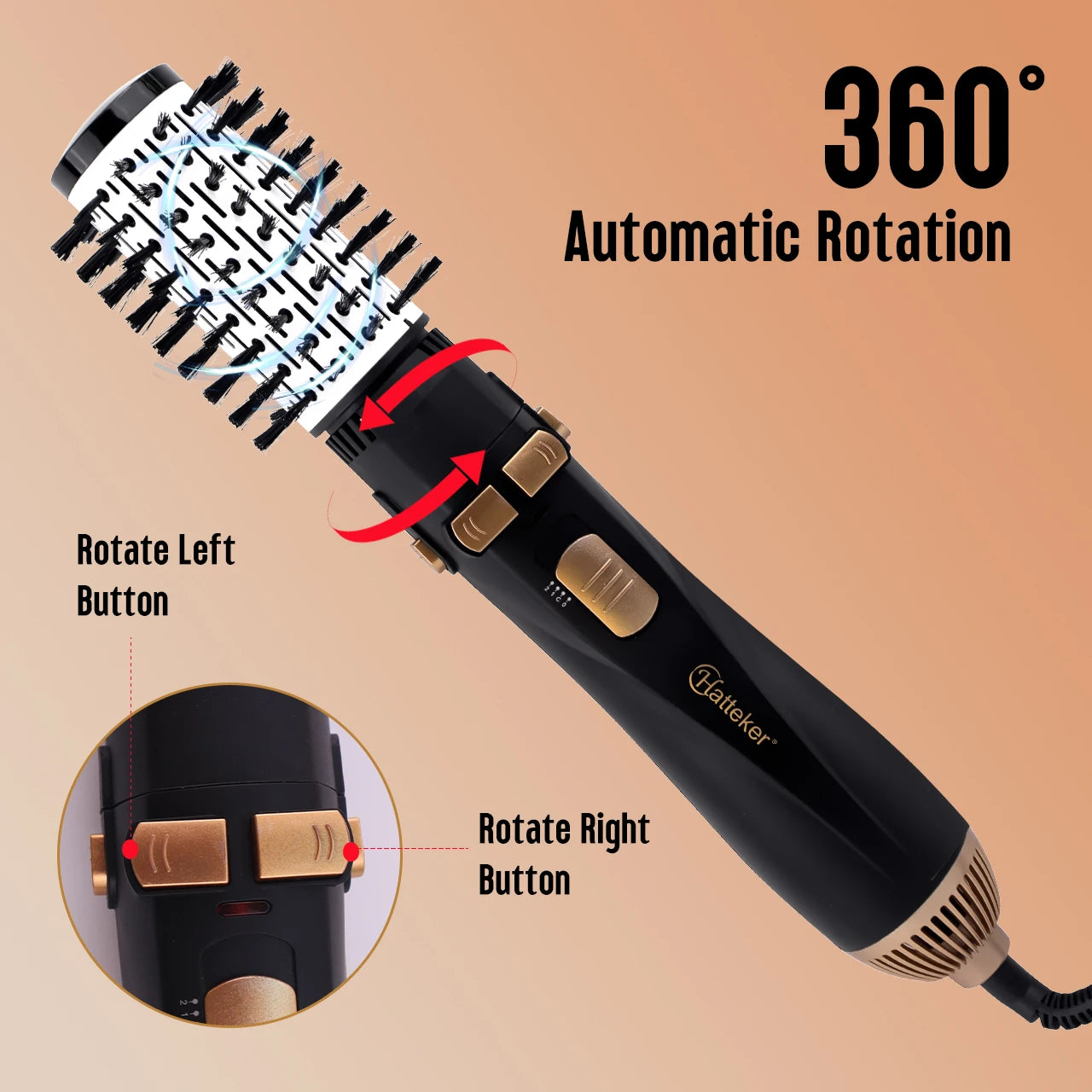 Hatteker Hot Air Brush 4-Head Replaceable Hair Dryer Strong Wind Electric Straightener Roller Curler Comb Blower Styling Tool.