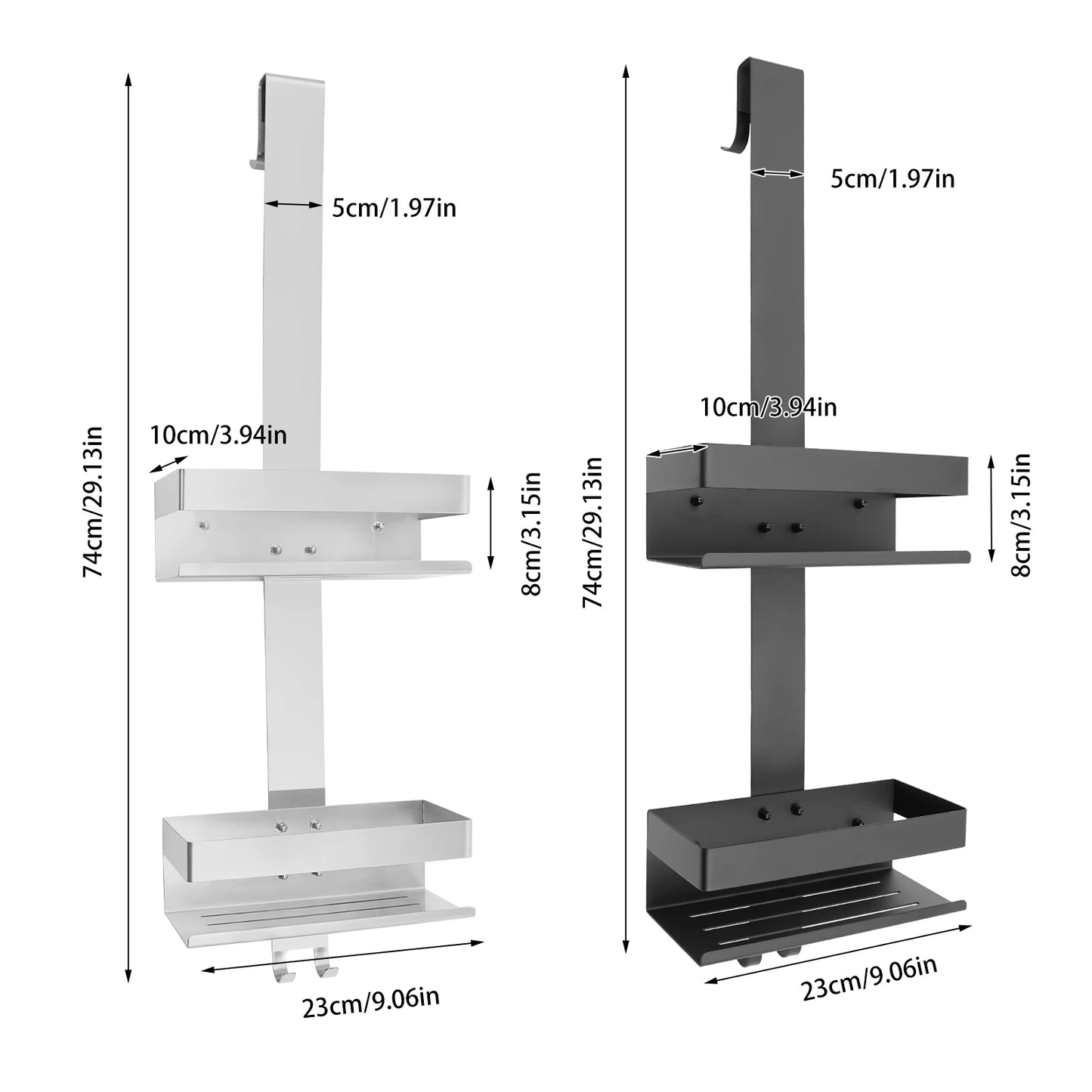 Schwarz/Silber 2-stufiges modernes weißes Badezimmerregal, Badezimmer-Organizer aus Edelstahl, geeignet für Badezimmer, Küche, Wohnzimmer