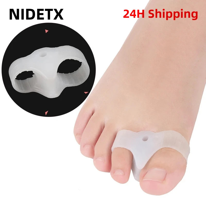 2pcs=1pair Silicone Two Hole Toe Separator Gel Foot Finger Protector Bunion Orthopedic Hallux Valgus Guard Straightener Pedicure.